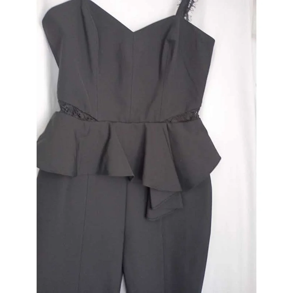 PARKER Kimora Black Peplum Jumpsuit Lace Waist Sweetheart Nk Fits S Elegant $308